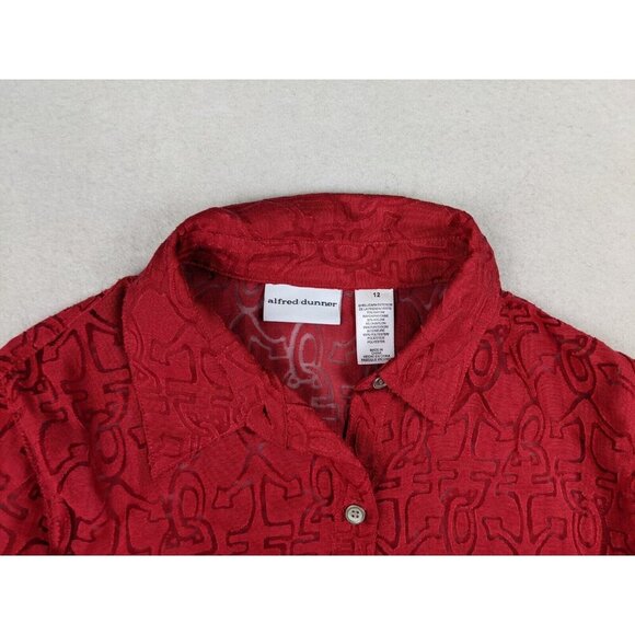 ALFRED DUNNER - WOMEN'S SHEER RED 3/4 SLEEVE BUTTON-UP TOP - SIZE 12 - Picture 3 of 6